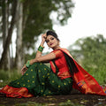 DEIANA'S Beautiful Designer Golden zari Soft Lichi Silk Saree - Green