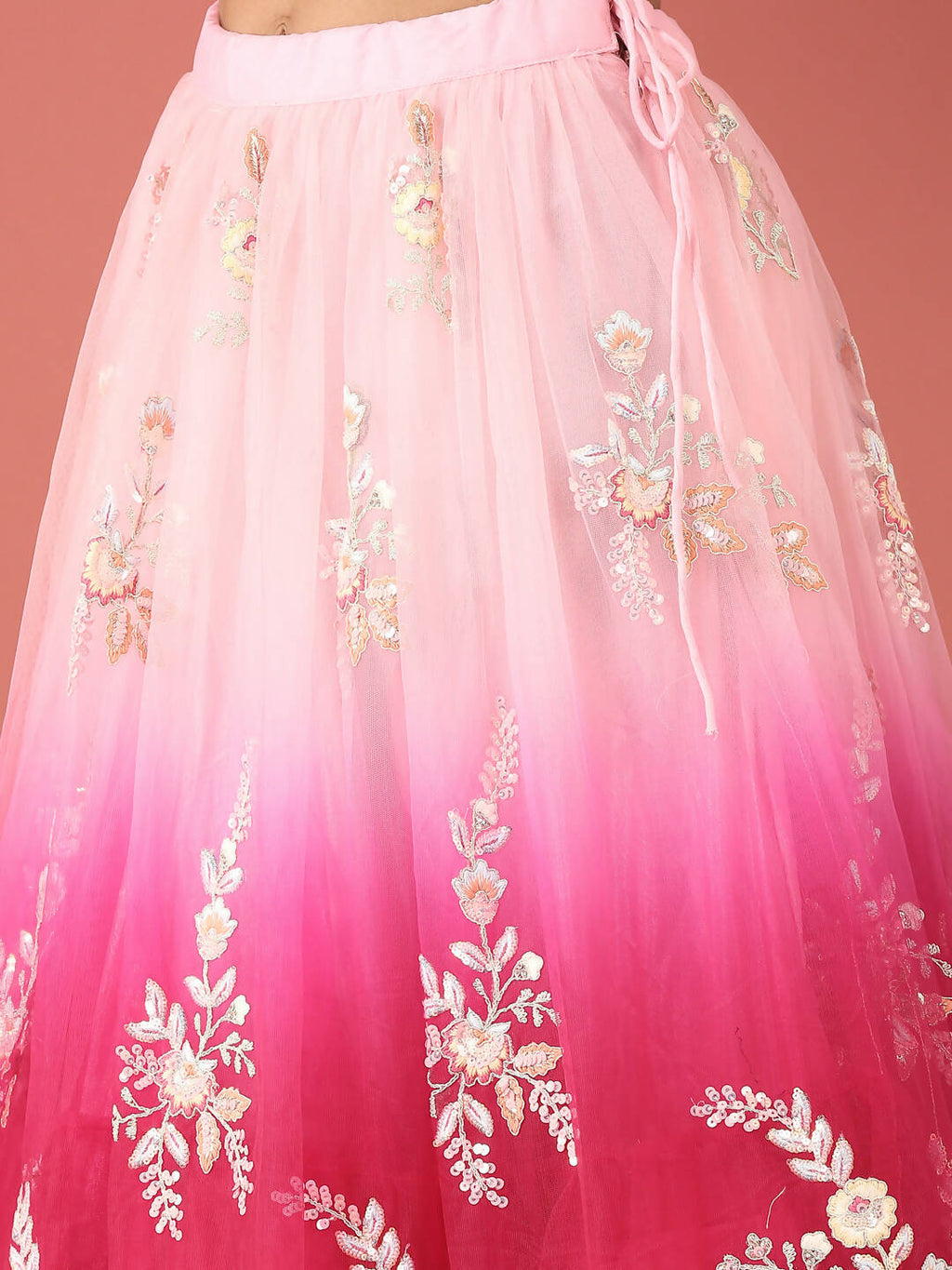 House of Panchhi Rose Tone Shadding Net Sequinse Work Lehenga & Blouse, Dupatta
