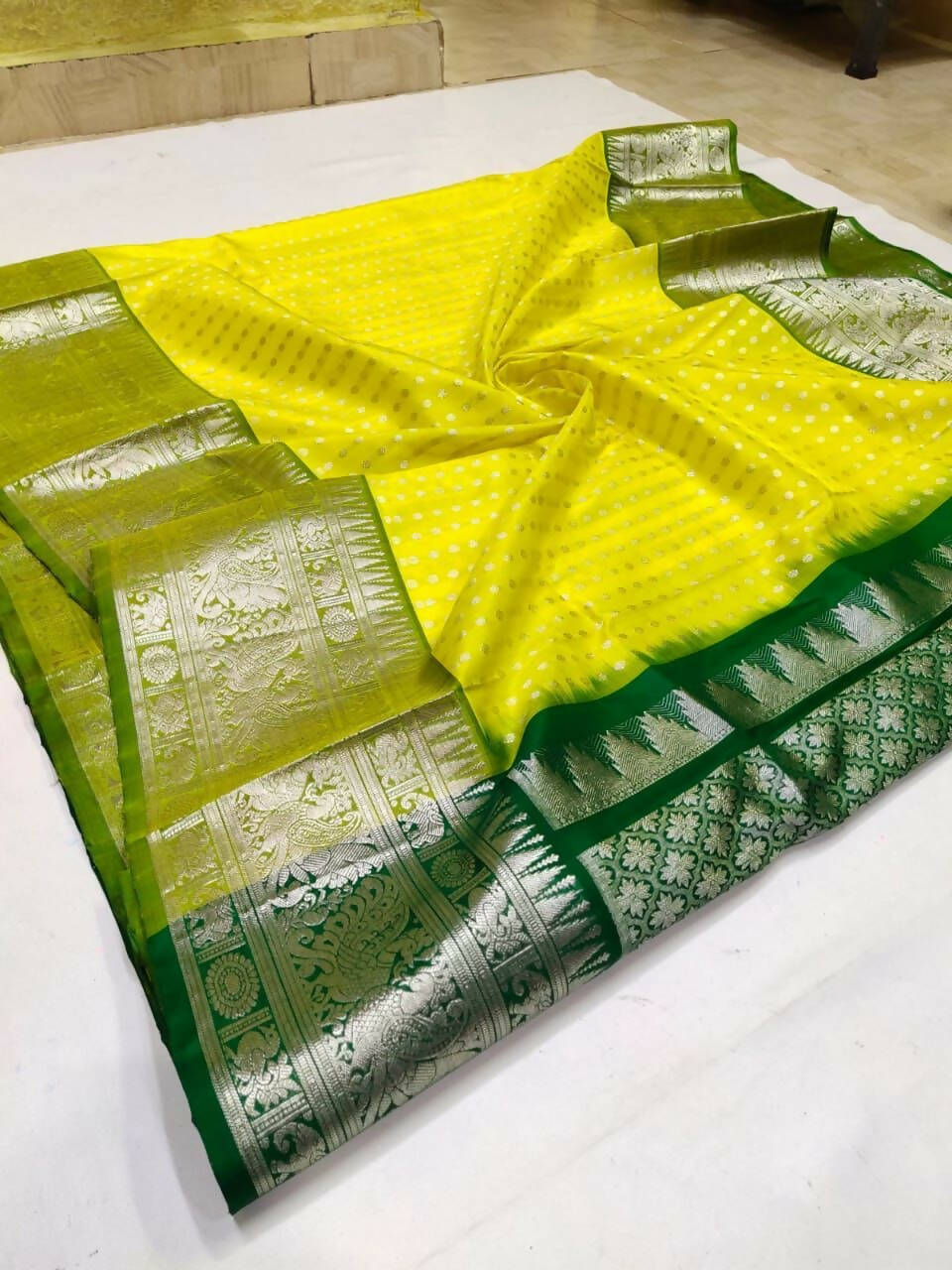 DEIANA'S Beautiful Designer Golden zari Soft Lichi Silk Saree - Yellow