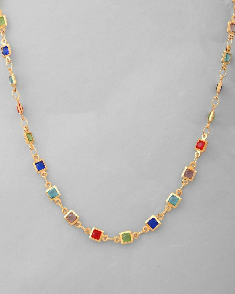 VOJ Women Gold-Polished Square Shaped Multi Color Chain