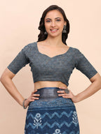 Shree Shyam Fashion Linen Cotton Indigo Blue Saree - Distacart