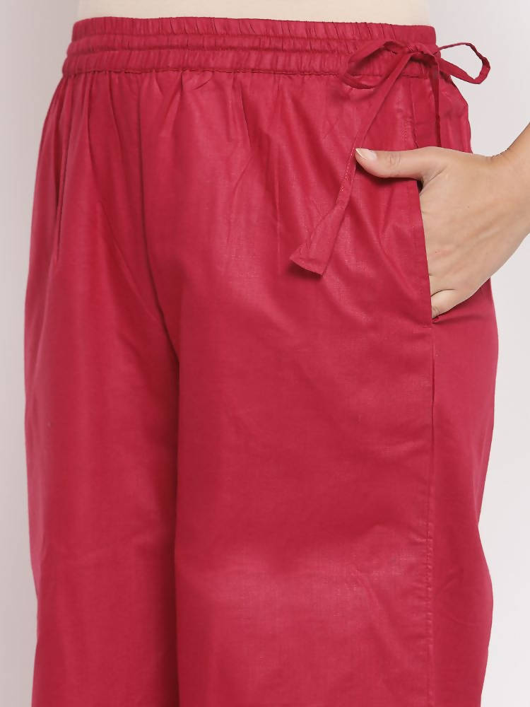 Myshka Women's Beautiful Maroon Cotton Solid Casual Palazzo