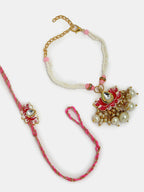 NVR Women & Men Set of 2 Pink Lotus Shape Kundan-Studded & Beaded Wraparound Rakhi Set With Roli Chawal & Chocolate - Distacart
