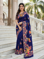 Aastha Fashion Royal Blue Premium Russian Silk Designer Floral Position Print Saree - Distacart