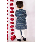 Little Bansi Girls Indigo and White Cplor Bengali Kantha work floral kurta with Dhoti