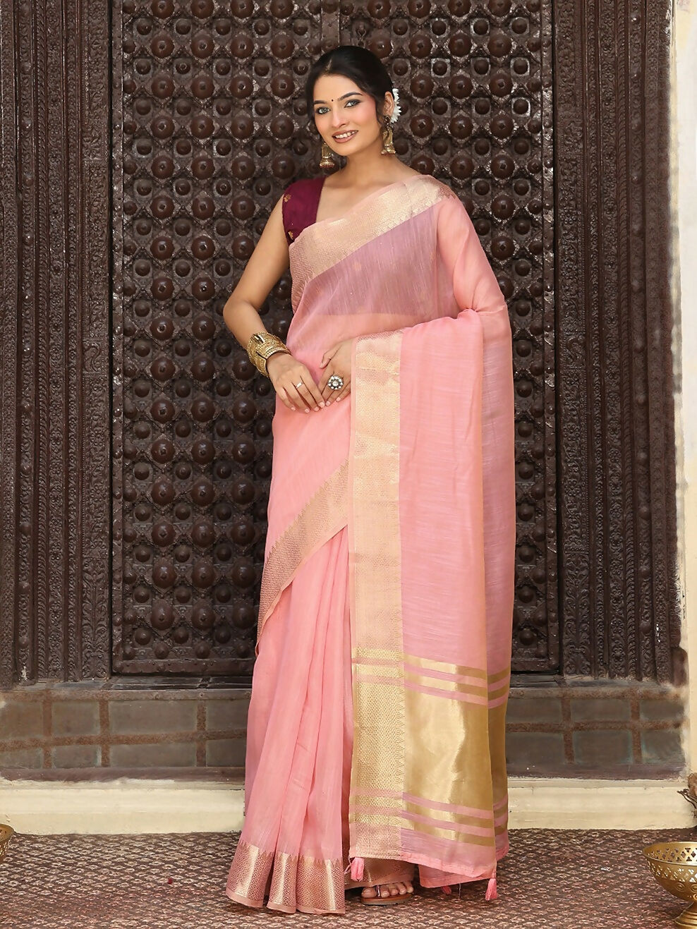 Shree Shyam Fashion Pink Cotton Saree - Distacart