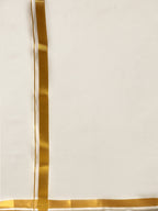 Ramraj Cotton Premium Wedding Cream Regular Dhoti, Shirt & Towel Set Golden Reward