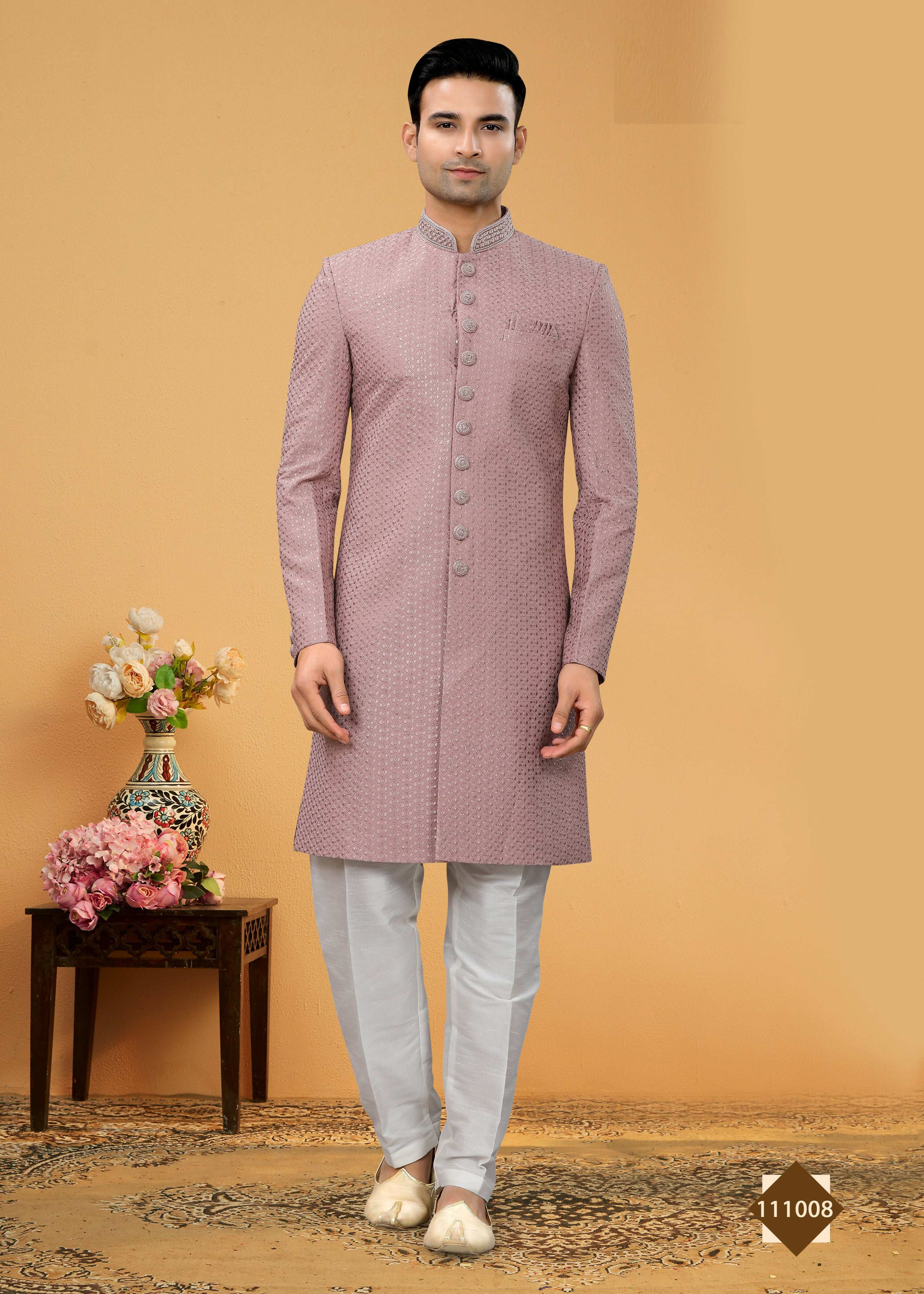 Joban Fashion Men's Light Purple Seltor Plain Kurta Pyjama set