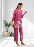 Joban Fashion Pink Silk Embroidered Readymade Cord Set - Distacart