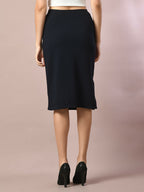 Myshka Women's Blue Solid Knee Length Party Embellished Skirts