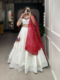 Vastranavya Navaratri Special Pure Cotton Plain With Gotta Patti Touch Up Lehenga Stitched Choli - White