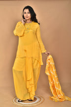 Morchari Women And Hand Embroidery Palazzo Set-Yellow