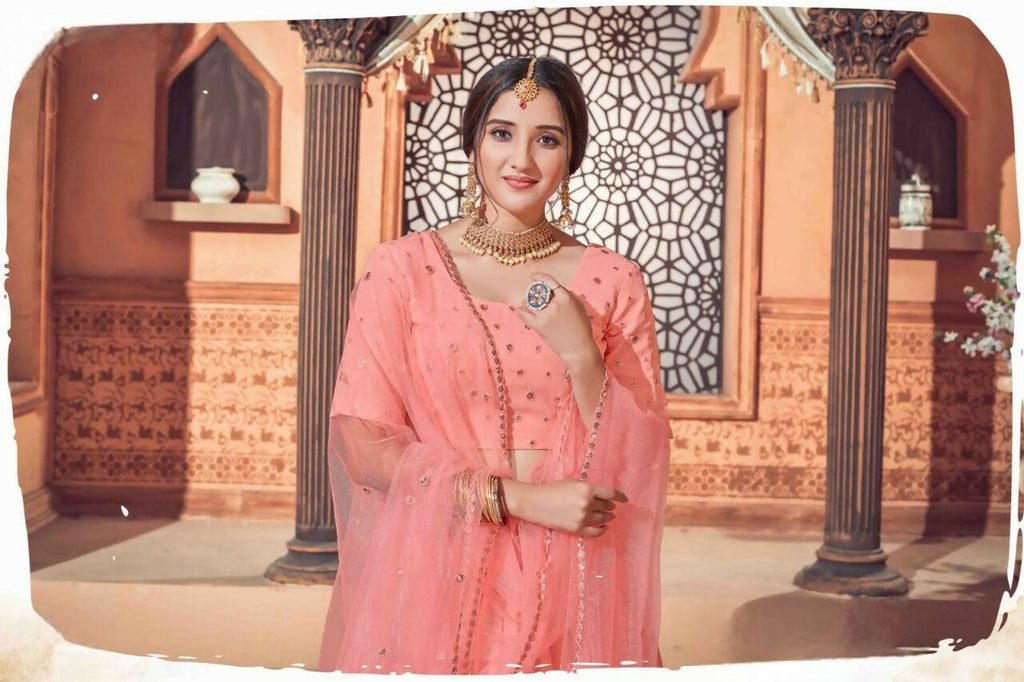 DEIANA'S Beautiful Thread Sequence Lehengha Choli - Peach