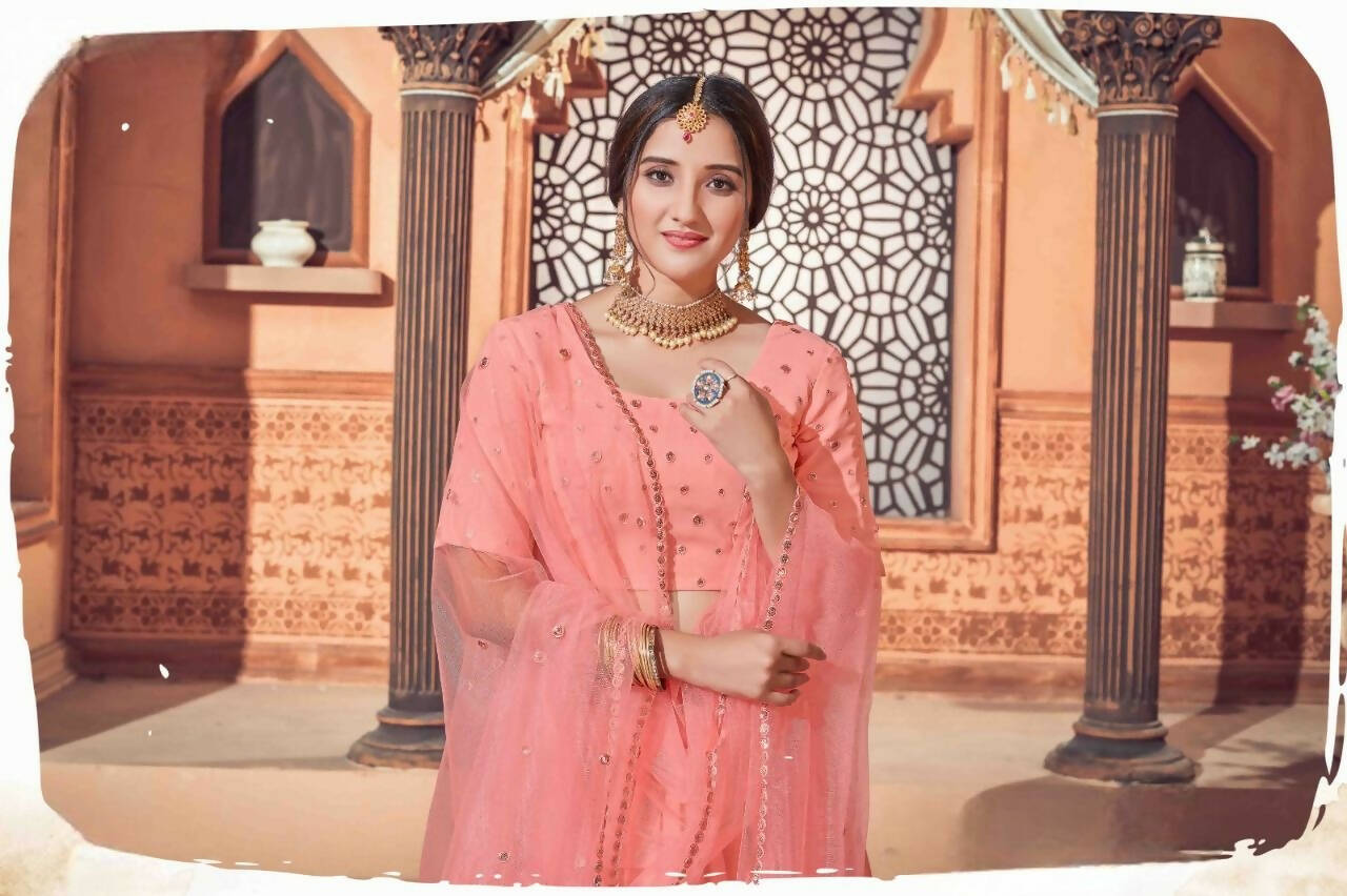 DEIANA'S Beautiful Thread Sequence Lehengha Choli - Peach