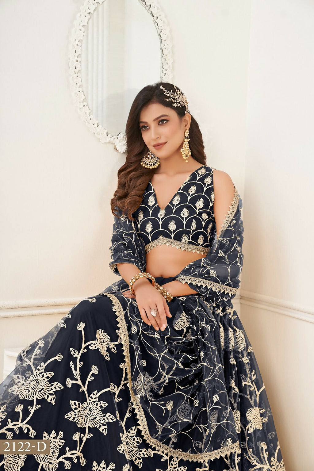 Eilara Women'S Black Butterfly Net With Sequins And Embroidery Work Lehenga Choli For Wedding