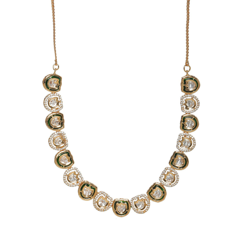 Kundan and Daimond Neckpiece (Gold) - Ruby Raang