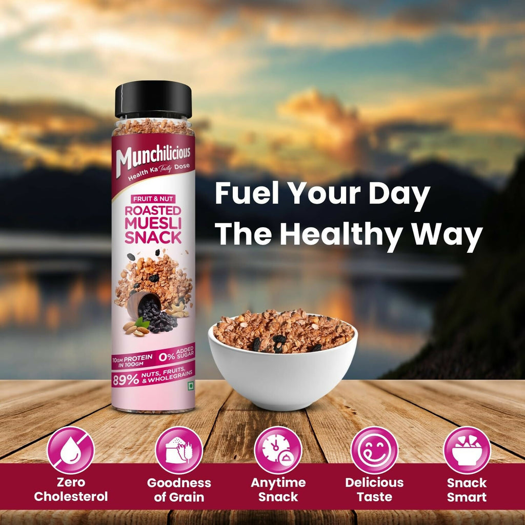 Munchilicious Muesli – Fruit & Nut Roasted Rolled Oats, Raisins, Almonds, Cashews & Peanut Butter