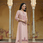 Juniper Women's Peach Rayon Staple Printed A-Line Kurta - Distacart