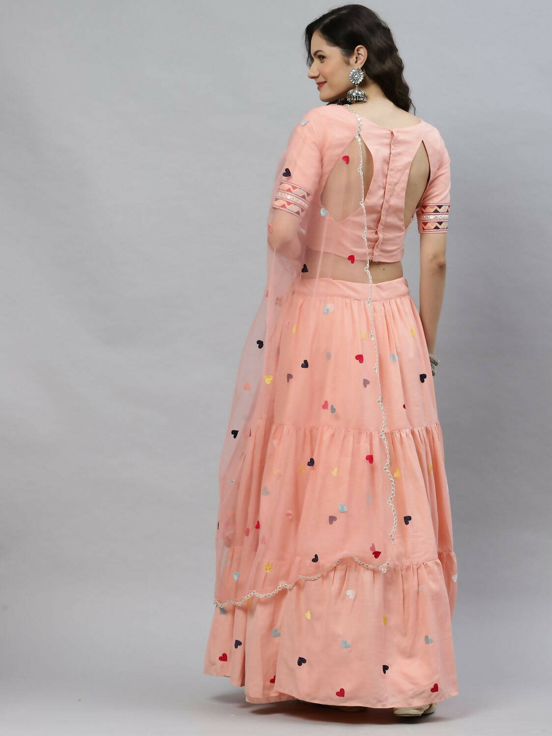 Pink Cotton Embroidered Work Lehenga Choli with Dupatta - Jivika