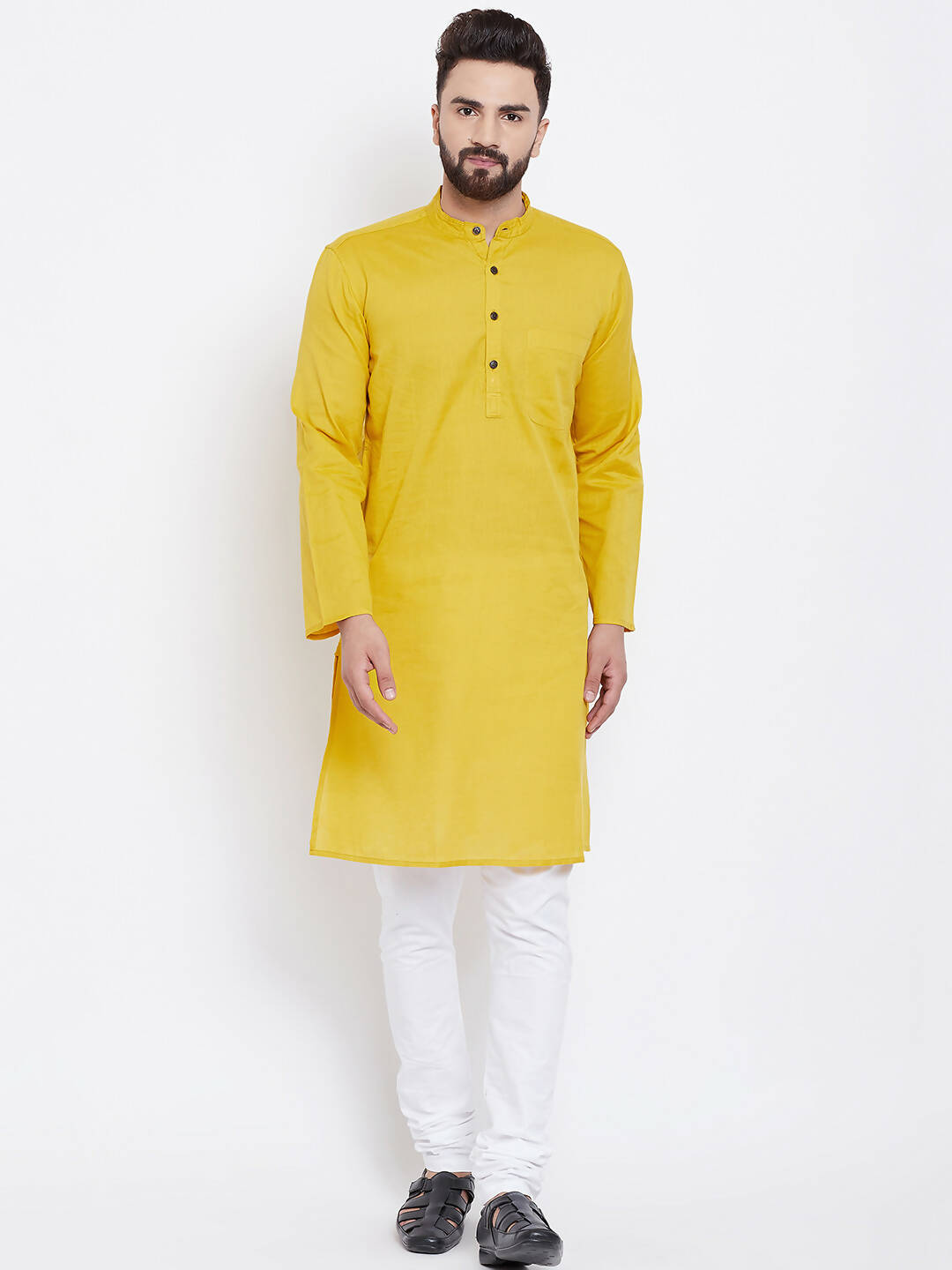 Even Apparels Yellow Men's Pure Cotton Kurta With Band Collar - Distacart