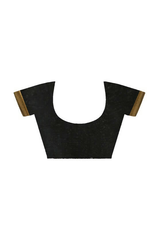 Mominos Fashion Moeza Black Bhagalpuri Handloom Silk Jay Shree Saree with unstitched Blouse piece - Distacart