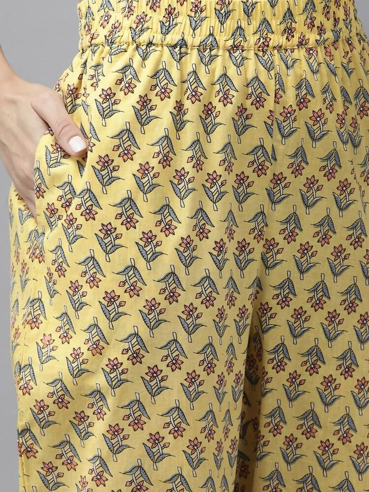 Yufta Yellow printed kurta with Palazzo & Dupatta Set