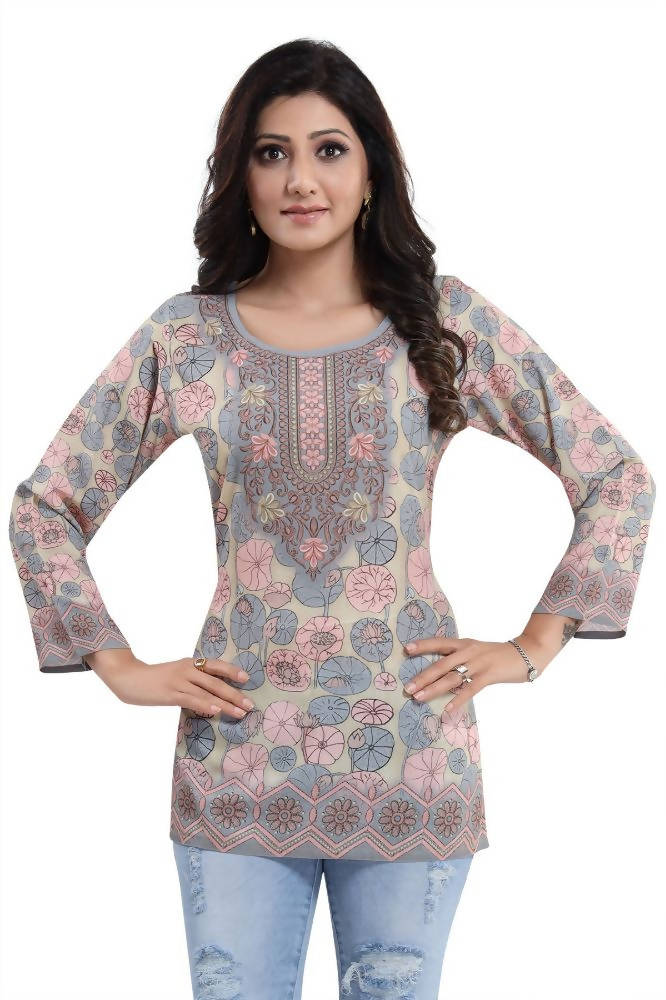 Snehal Creations Elegant Pastel Color Summer Cool Printed Tunic Top