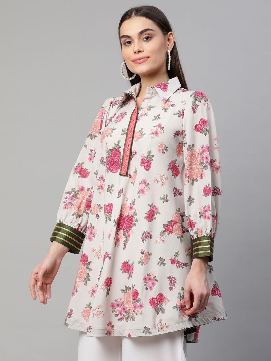 Ahalyaa Women Beige Crepe Digital Floral Print Tunic - Distacart