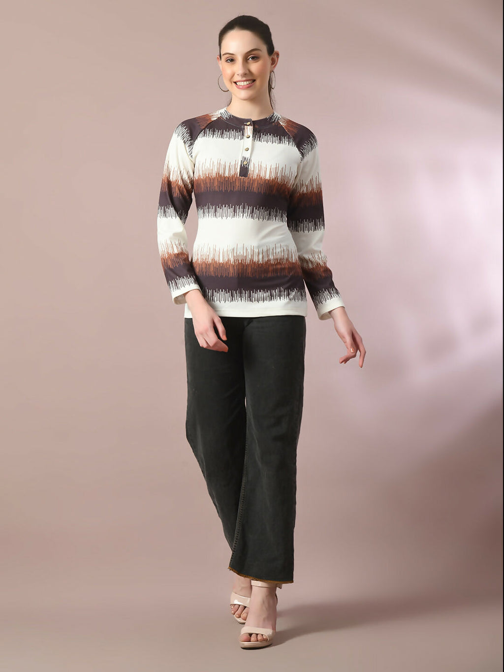 Myshka Women's Multi Embellished Raglan Sleeve Party Top