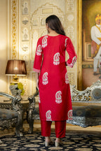 The52 Women's Beautiful Rayon Fabric Printed Work Straight Kurta Pant and Dupatta Set - Distacart
