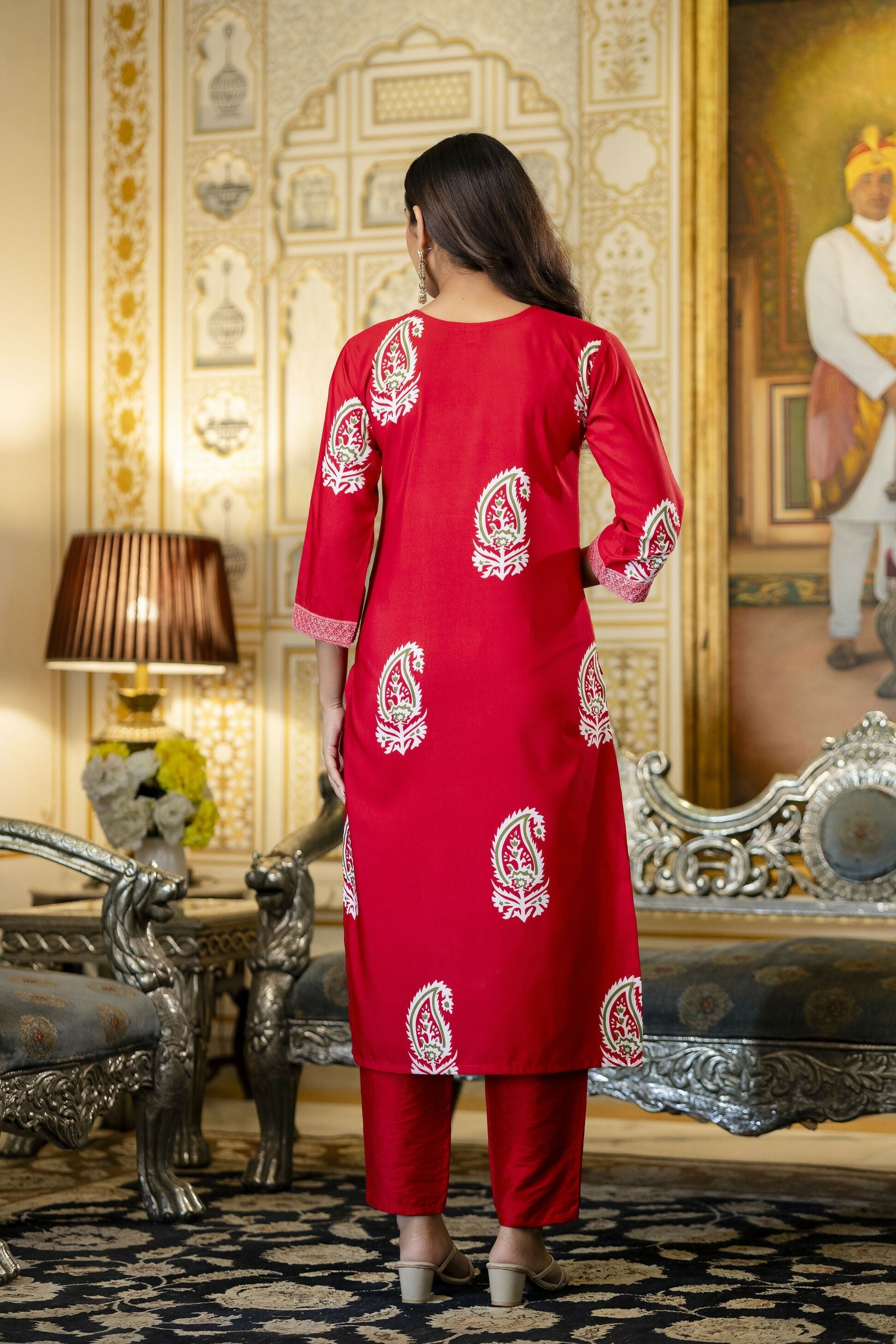 The52 Women's Beautiful Rayon Fabric Printed Work Straight Kurta Pant and Dupatta Set - Distacart