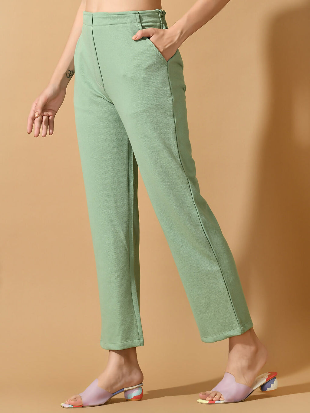 Myshka Women's Green Straight Fit Party Trouser