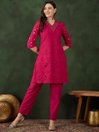 Sangria Embroidered Pure Cotton Kurta & Trouser