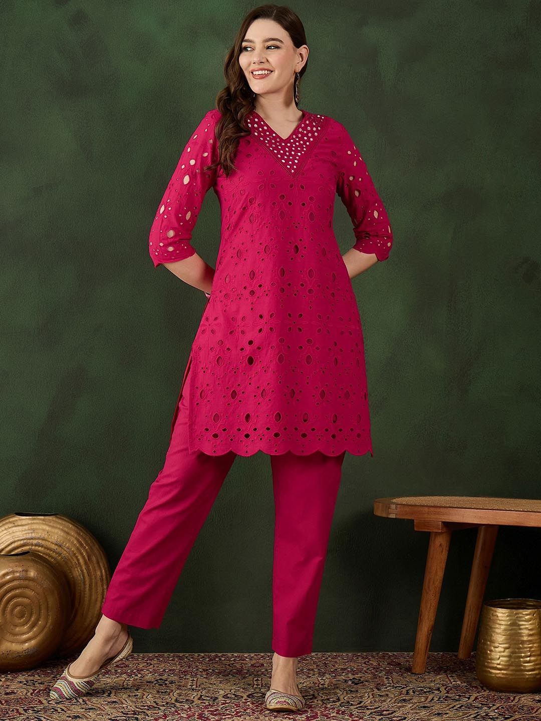 Sangria Embroidered Pure Cotton Kurta & Trouser