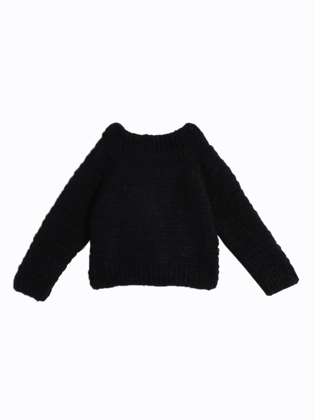 Chutput Kids Woollen Hand Knitted Full Sleeves Elephant Detail Sweater For Baby Boys - Black