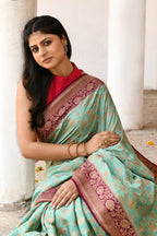 Joban Fashion Aqua Crepe Chiffon Pure Handloom Banarasi Silk Saree