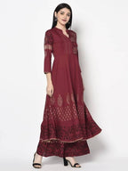 Aniyah Rayon Maroon Color Block Print Anarkali Palazzo Set (AN-181K)