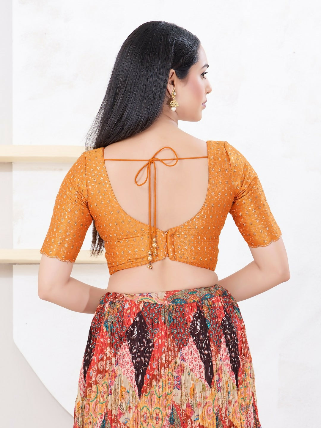 Joban Fashion Orange Tissue Elbow Sleeveless Back Open Blouse