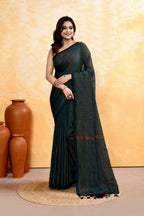 Piyari Fashion Women's Moss Green Embellished Cotton Blend Zari Check Handloom Saree - Distacart