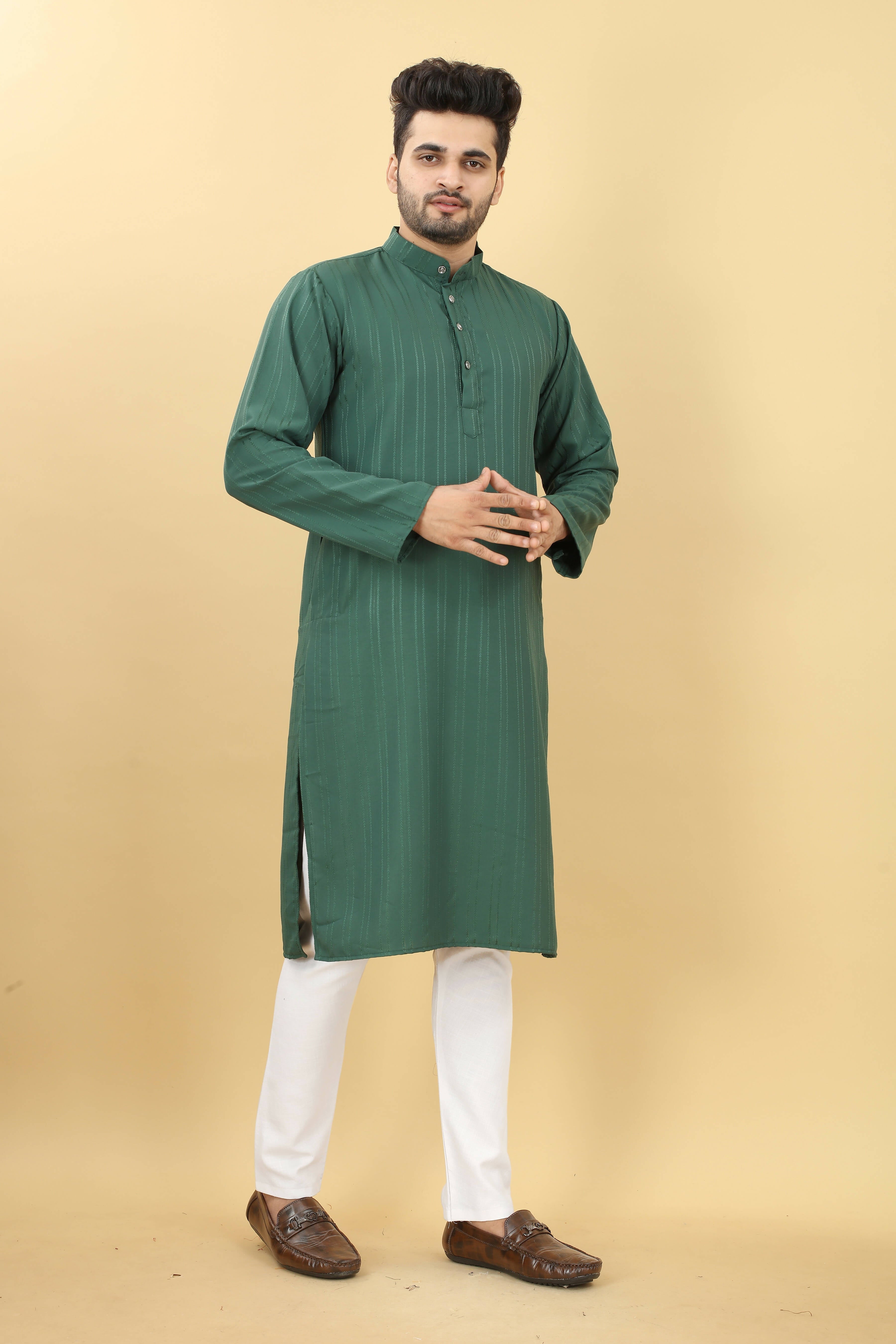 Green Viscose Polyester Solid Men's Kurta - Mahotsav