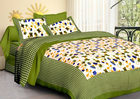 Vamika Printed Cotton Green Floral Bedsheet With Pillow Covers (LEOC_CHKM_G)