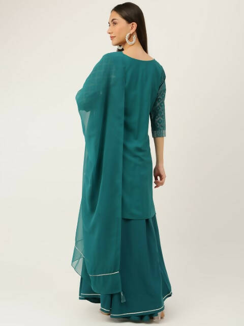 FIORRA Women's Teal Green Crepe Straight Kurta Skirt With Dupatta