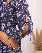 FIORRA Women's Blue Georgette Floral Printed Western Dress - Distacart