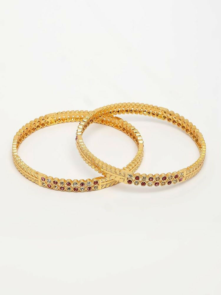 NVR Women Set of 2 Gold Plated CZ Stone Bangle - Distacart
