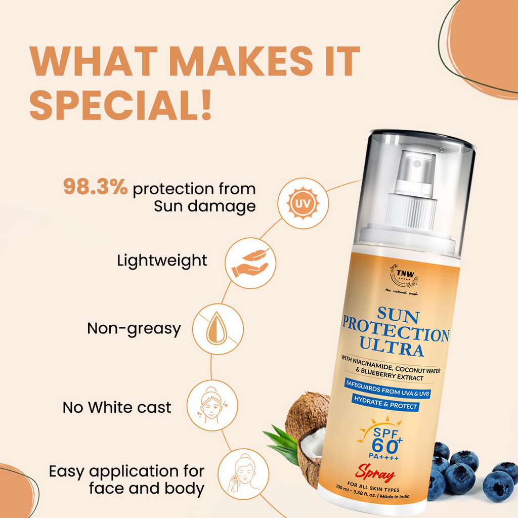 The Natural Wash Sun Defence Sunscreen SPF 60 UVA UVB PA++++ Sunblock Suncream