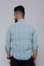 Miravan Men's White & Blue Premium Cotton Floral Print Casual Shirt