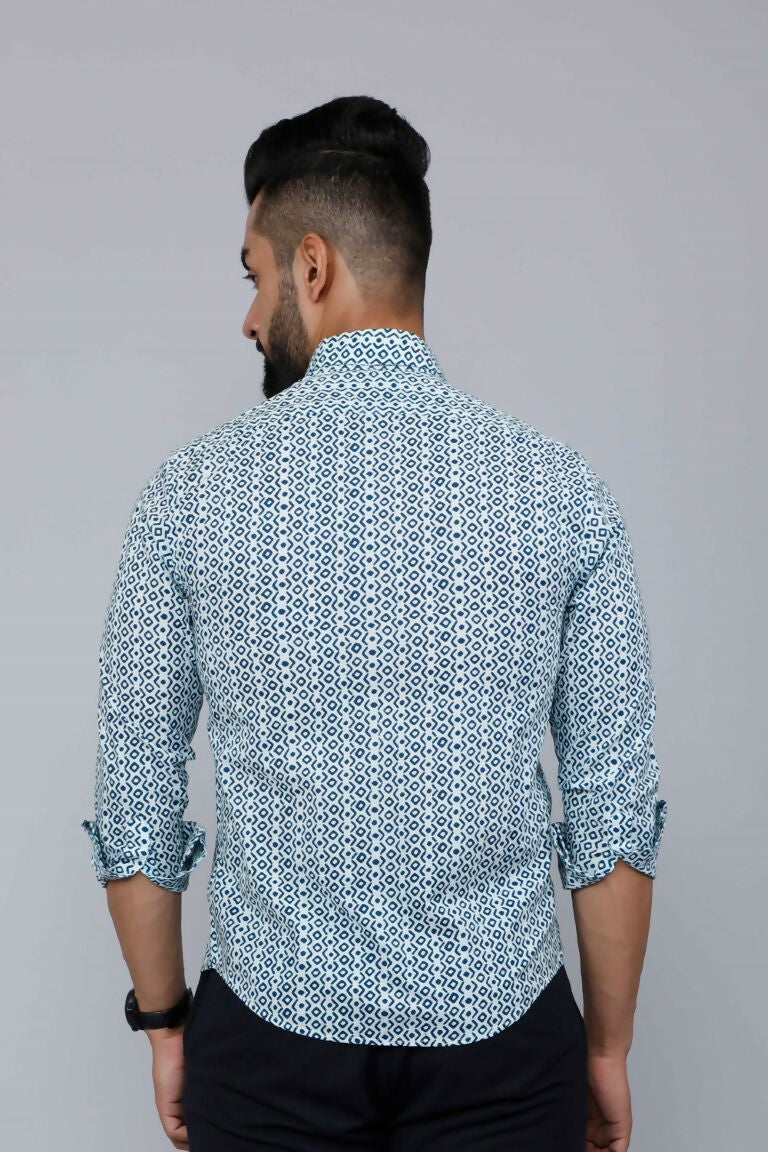 Miravan Men's White & Blue Premium Cotton Floral Print Casual Shirt