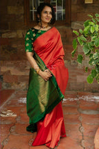DEIANA'S Beautiful Designer Golden zari Soft Lichi Silk Saree - Red
