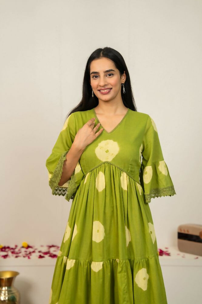 Joban Fashion Green Tie & Dye Cotton Dress - Distacart