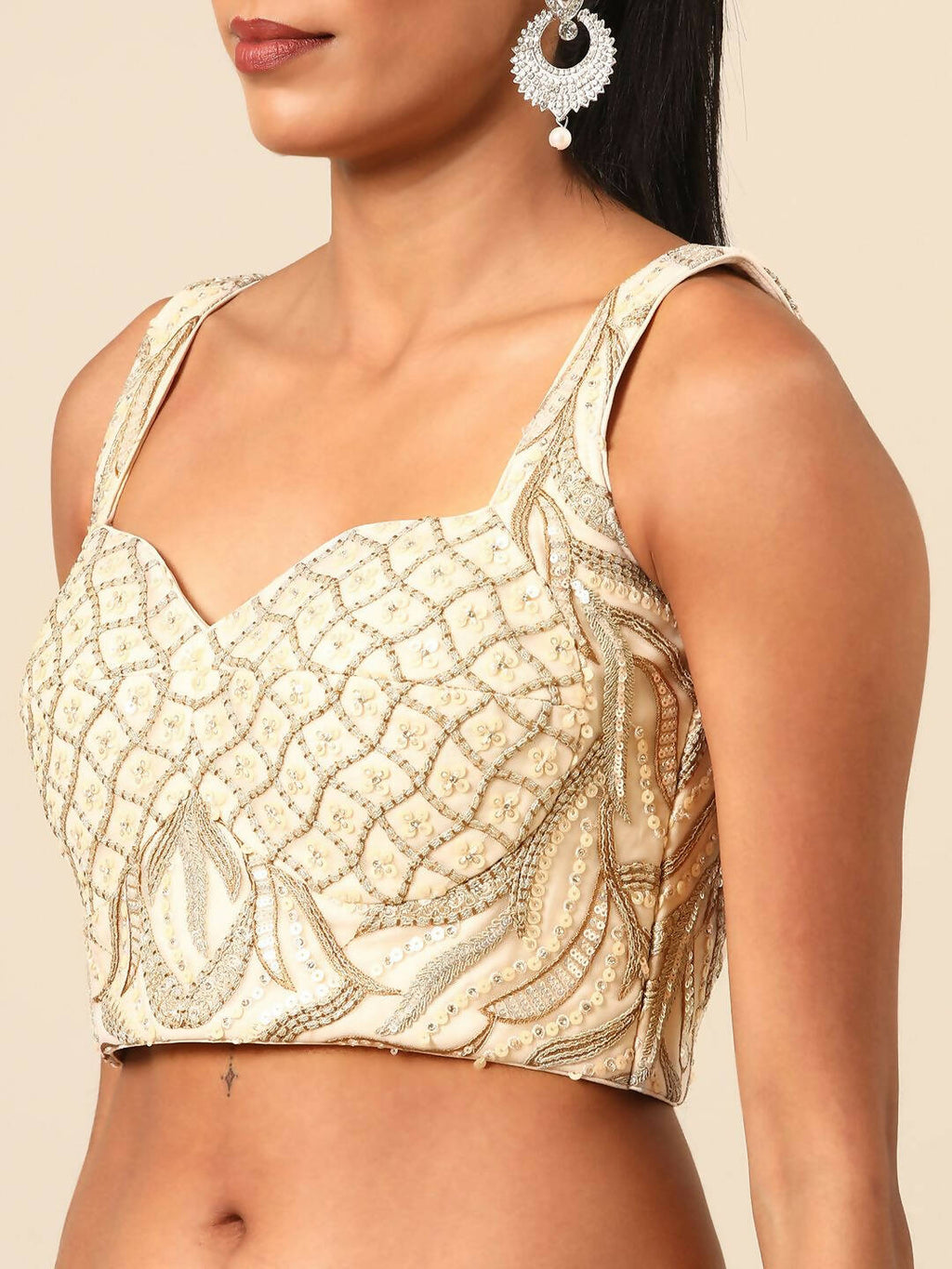 House of Panchhi Cream Net Sequins and Zarkan embroidery Lehenga choli & Dupatta
